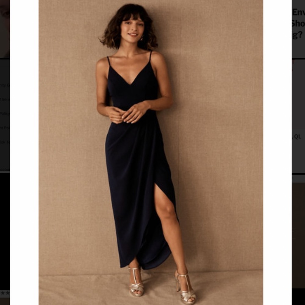 Navy BHLDN Caron V-neck Crepe Dress